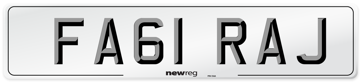 FA61 RAJ Number Plate from New Reg